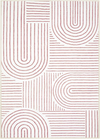 Lahome Abstract 6x9 Area Rugs, Soft Washable Rugs for Living Room Ultra-Thin Non Slip Dining Room Rug, Pink Rug Throw Large Carpet for Bedroom Office(6'x9',Pink/White)