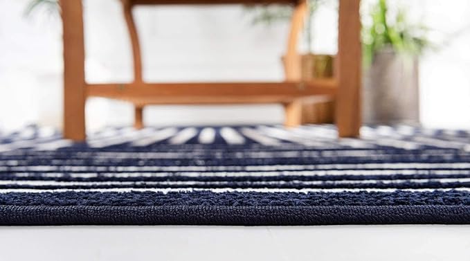 Unique Loom Sabrina Soto Outdoor Collection Geometric, Modern, Vibrant, Carved Area Rug (8' 0 x 10' 0 Rectangular, Navy Blue/ Ivory)