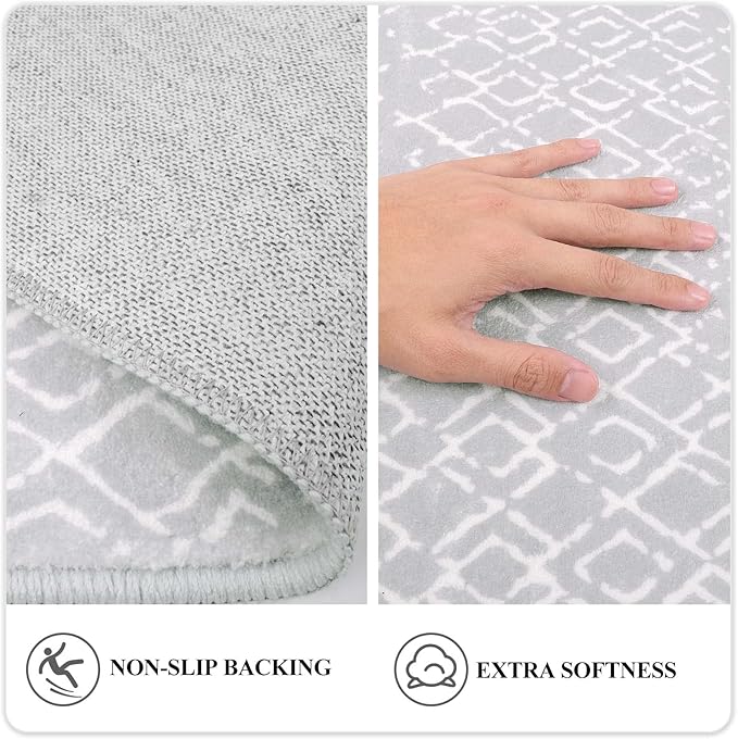 Lahome Moroccan Washable Living Room Area Rug 3x5 Small Rugs for Bedroom Throw Non-Slip Low-Pile Entryway Rug Kitchen Rugs Soft Grey Distressed Capet for Office Bathroom Laundry Room Dining Room