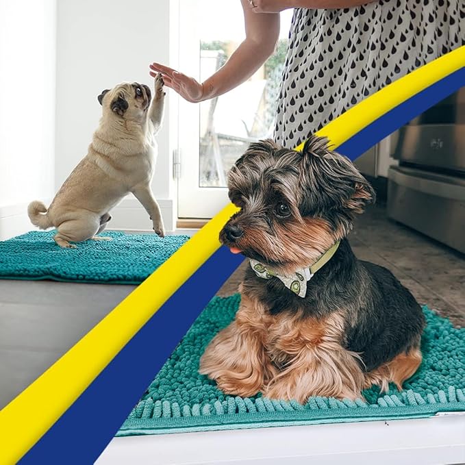 Muddy Mat® AS-SEEN-ON-TV Highly Absorbent Microfiber Door Mat and Pet Rug, Non Slip Thick Washable Area and Bath Mat Soft Chenille for Kitchen Bathroom Bedroom Indoor and Outdoor - Teal 24" x 120"
