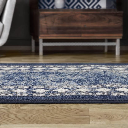 Antep Rugs Alfombras Modern Bordered 2pc Non-Skid (Non-Slip) Low Profile Pile Rubber Backing Indoor Kitchen Runner Rugs (Navy Blue, 2pc Set)