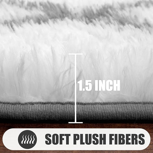 ONASAR Area Rugs for Living Room, Washable 7x10 Fluffy White and Grey Rug for Bedroom, Geometric Moroccan Indoor Shaggy Boho Soft Plush Floor Carpet for Kids Teen Nursery Dorm Home Decor Aesthetic