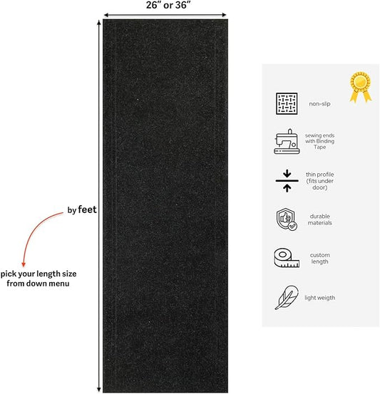 English Home Custom Size Anti Slip Charcoal Striped Design Light Weight Durable TPR Backing Thin Pile Runner Rug (26" x 14')