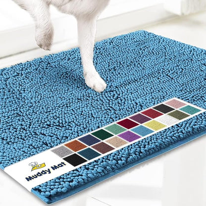 Muddy Mat® | Super Absorbent Door Mat Indoor, Microfiber Quick Dry Chenille Entryway Rug, Non-Slip Front Door Mat, Indoor Mats for Entryway, Machine Washable Pet Rug, Sky Blue 36" x 120"