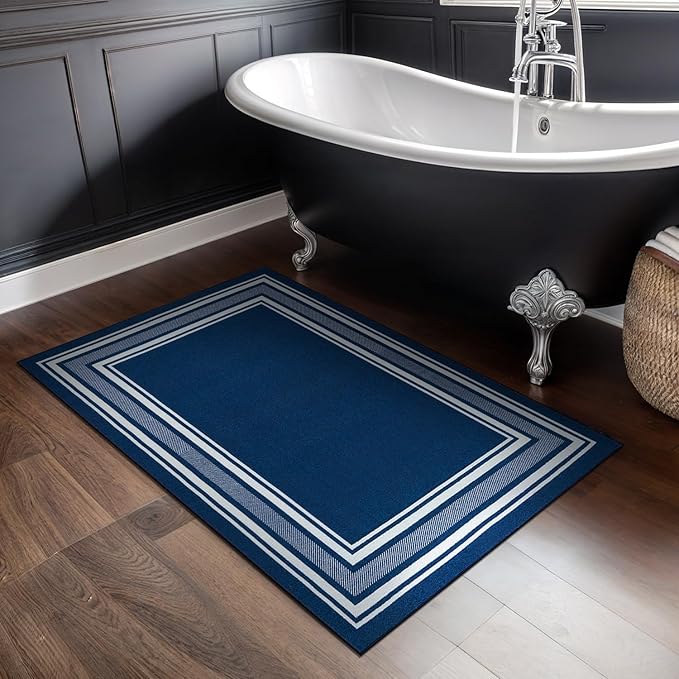 Beverly Rug Non Slip Area Rugs 2x3 Modern Bordered Non Skid Rubber Backing Soft Entryway Rug for Living Dining Room Easy to Clean Non Shedding Kitchen Bedroom Indoor Carpet 2 x 3 Navy