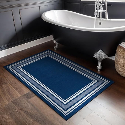 Beverly Rug Non Slip Area Rugs 2x3 Modern Bordered Non Skid Rubber Backing Soft Entryway Rug for Living Dining Room Easy to Clean Non Shedding Kitchen Bedroom Indoor Carpet 2 x 3 Navy