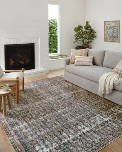 Loloi Amber Lewis Billie Collection, Ocean & Brick 2'-6" x 7'-6" Area Rug – Antique & Distressed Accent Rugs for Living Room, Bedroom, Entryway & Hallway, No Shed High Traffic Area Home Decor Rug