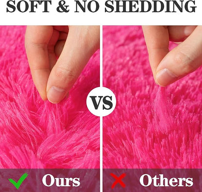Soft Fluffy Area Rug for Bedroom, Hot Pink Fuzzy Shaggy Oval Throw Rugs for Bedside, Non-Slip Cozy Plush Shag Carpet for Girls Kids Room Nursery Dorm Living Room, 2.6 x 5.3 Feet