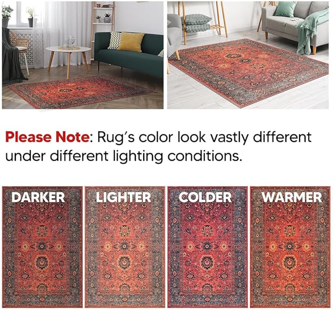 Keen Home Design 4x6 Rug - Machine Washable Area Rug with Non-Slip Backing, Ideal for Living Room, Dining Room, Bedroom - Vintage, Easy Clean, Durable, Low Pile Rug - (4' x 6')