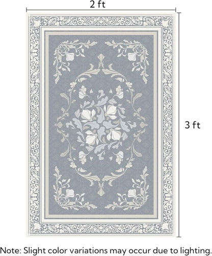 SOULFUL Medium Pile 2x3 Entryway Rug - Cozy Soft Underfoot Small Area Rug - Greige Boho Floral - Washable Non-Slip - Perfect for Hallway Kitchen Bedroom Bathroom Indoor Entrance