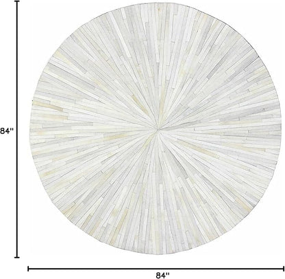Faux Cowhide Round Area Rug | Non-Slip Leather Floor Carpet for Living Room, Bedroom, and Home Décor | Modern Stylish Accent Rug(White_7x7)