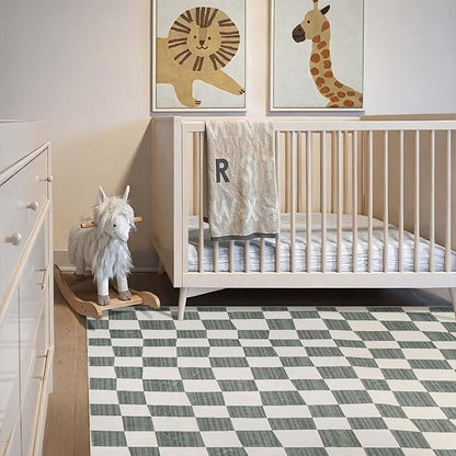 jinchan 4x6 Checkered Area Rugs for Kids Room - Machine Washable Soft Rug Modern Geometric Lattice Non-Slip Carpet for Nursery Playroom Bedroom Entryway Living Room Dining Room Home Office Grey