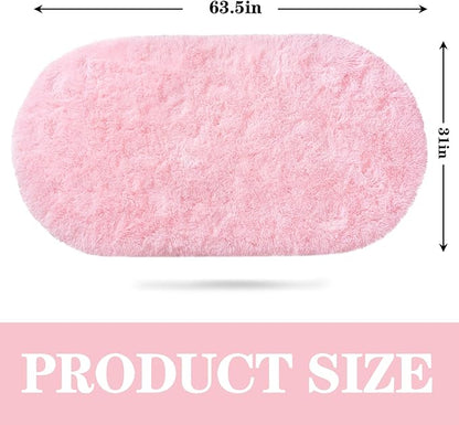 Soft Fluffy Area Rug for Bedroom, Pink Fuzzy Shaggy Oval Throw Rugs for Bedside, Non-Slip Cozy Plush Shag Carpet for Girls Kids Room Dorm Nursery Living Room, 2.6 x 5.3 Feet