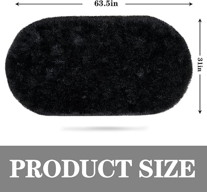 Soft Fluffy Area Rug for Bedroom, Black Fuzzy Shaggy Oval Throw Rugs for Bedside, Non-Slip Cozy Plush Shag Carpet for Kids Room Nursery Dorm Living Room, 2.6 x 5.3 Feet