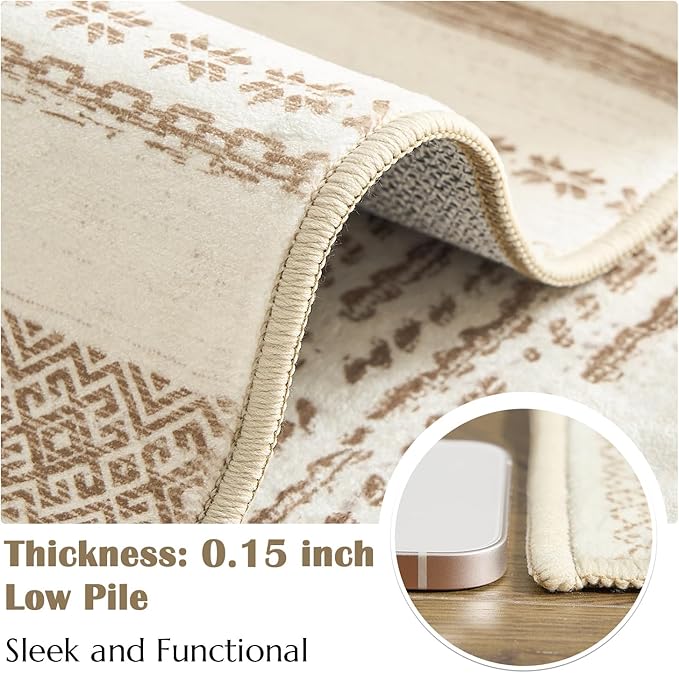jinchan Boho 2x3 Rugs for Entryway - Moroccan Machine Washable Doormat Soft Bohemian Small Throw Rug Non-Slip Carpet for Entrance Kitchen Laundry Room Bedroom (2‘x3', Beige)