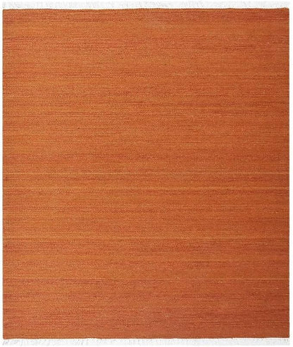 Rugsotic Carpets Hand Woven Flat Weave Kilim Wool ECO-Friendly Area Rugs - 8'x8', Square Shape, Dark Orange Color, Solid Plain Design, Low Pile Handmade Rugs for Living Room, Bed Room (D00111)