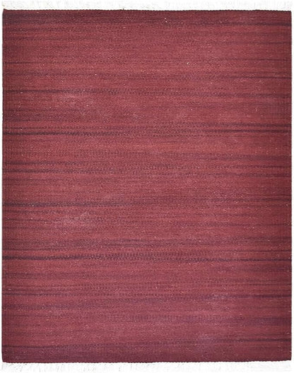Rugsotic Carpets Hand Woven Flat Weave Kilim Wool ECO-Friendly Area Rugs - 5'x8', Rectangle Shape, Dark Red Color, Solid Plain Design, Low Pile Handmade Rugs for Living Room, Bed Room (D00111)