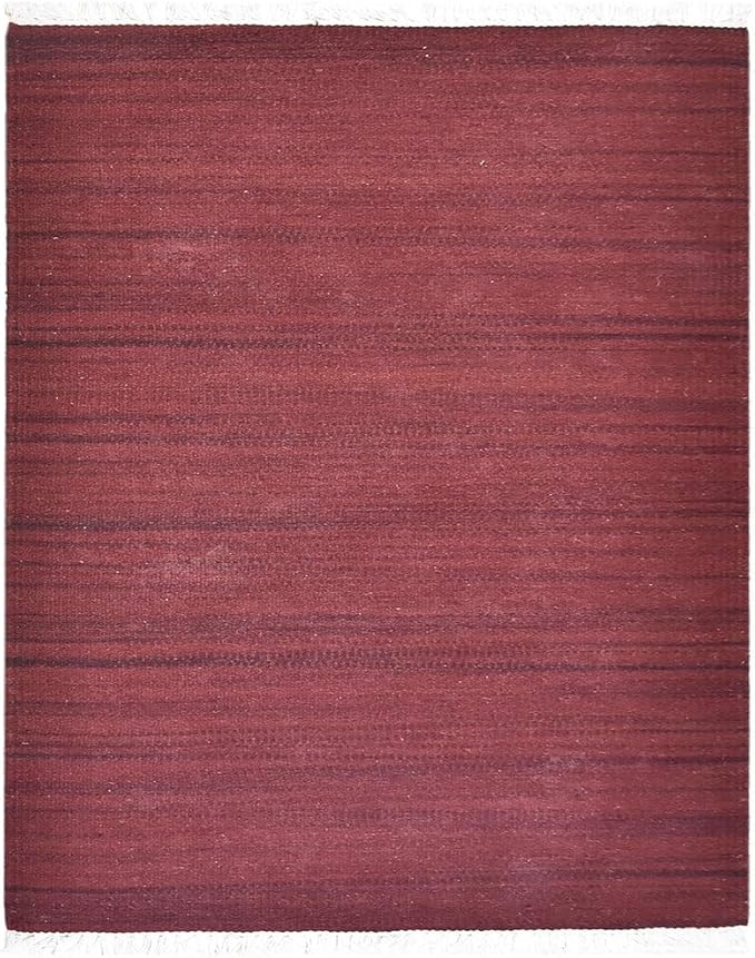 Rugsotic Carpets Hand Woven Flat Weave Kilim Wool 3'x5' Area Rug Solid Dark Red D00111