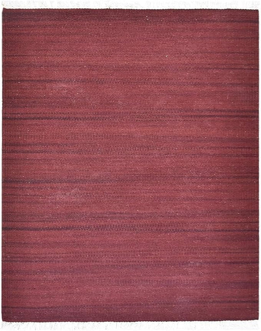 Rugsotic Carpets Hand Woven Flat Weave Kilim Wool ECO-Friendly Area Rugs - 8'x10', Rectangle Shape, Dark Red Color, Solid Plain Design, Low Pile Handmade Rugs for Living Room, Bed Room (D00111)