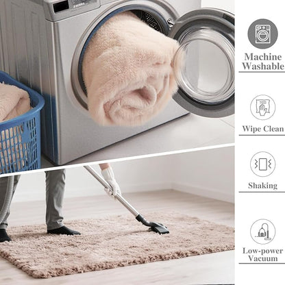 Solid Color Rabbit Fur Carpet, Ultra-Soft and Cozy, Perfect for Bedroom, Living Room Decor and Comfort (Cream, 4' x 6')