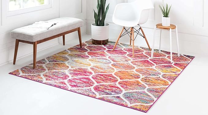 Rugs.com Lattice Frieze Collection Rug – 10' Square Multi Medium Rug Perfect for Living Rooms, Kitchens, Entryways