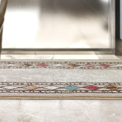 Antep Rugs Alfombras Modern Bordered 2pc Non-Skid (Non-Slip) Low Profile Pile Rubber Backing Indoor Kitchen Runner Rugs (Beige, 2pc Set)