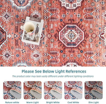 Dripex Washable Area Rug 6x9 Rug Stain & Water Resistant Foldable Thin Vintage Rugs Faux Wool Floor Carpet for Living Room Bedroom Dining Room Kitchen Bathroom Farmhouse Office