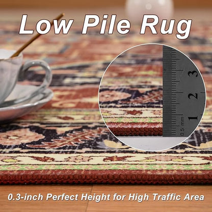 4x6 Orange Red Area Rug for Living Room, Machine Washable Rugs with Non-Slip Backing for Bedroom, Vintage Medallion Carpet Kitchen Laundry Kids Room Decor