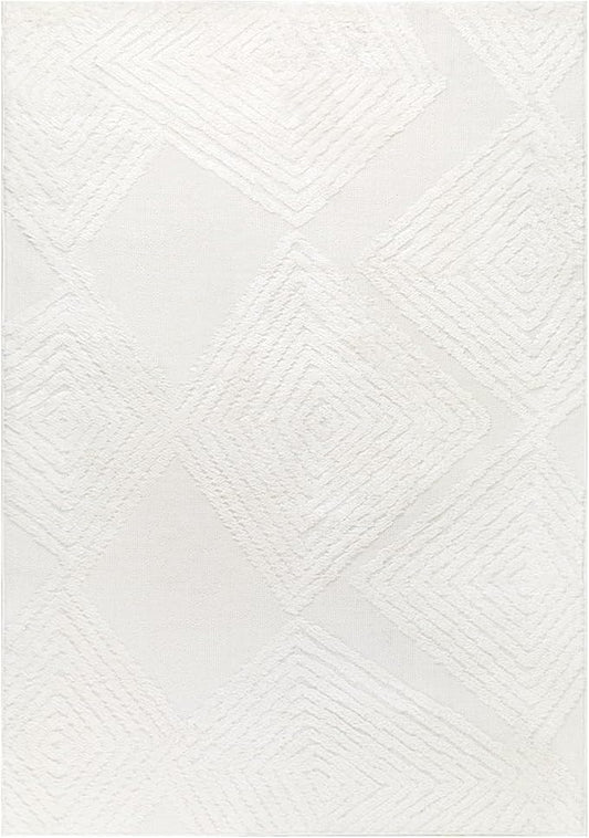 Antep Rugs Palafito 4x6 Geometric Shag Diamond High-Low Pile Textured Indoor Area Rug (White, 3'11" x 5'11")