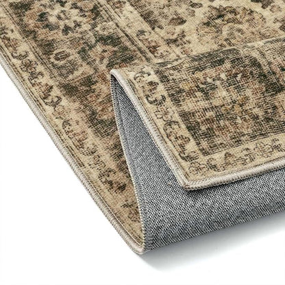 2x8 Washable Runner Rug for Kitchen Hallway Brown Vintage Non-Slip Low Pile Distressed Rustic Carpet Lightweight Vacuumable Soft Long Throw Rug for Indoor Entryway Bedroom