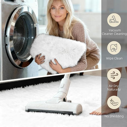3x5 Solid Fluffy White Area Rug – Washable, Durable, Living Room Rug, Non-Slip High Pile Shag Rugs for Bedroom, Living Room, Bedside, Dorms, Nursery Rooms, Kids Room, Soft Indoor Floor Carpet