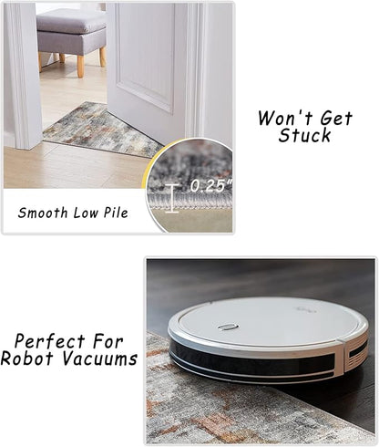 vivorug Round Rug 6ft Abstract Round Area Rug Non-Slip Indoor Carpet for Living Room Bedroom Entryway, Stain Resistant Home Decor Circle Rug, Grey/Rust