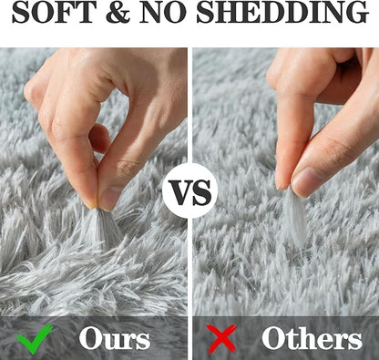 Soft Fluffy Area Rug for Bedroom, Grey Fuzzy Shaggy Oval Throw Rugs for Bedside, Non-Slip Cozy Plush Shag Carpet for Kids Room Nursery Dorm Living Room, 2.6 x 5.3 Feet