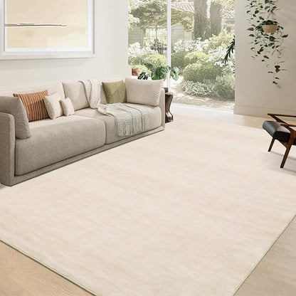 RUGSREAL Washable Contemporary Area Rug Low-Pile Solid Modern Area Rug Non-Slip Stain Resistant Home Office Solid Rug for Living Room Bedroom Kids Room, 5' x 7' Ivory Beige