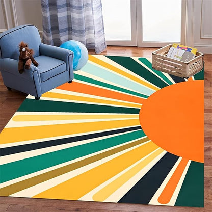 Rainbow Sun Modern Boho Large Area Rugs,4x5ft,Minimalist Living Room Bedroom Decor Rug Ultra-Soft, Fluffy, Lightweight Indoor Carpet with Non-Slip Backing for Kids Nursery Play Room