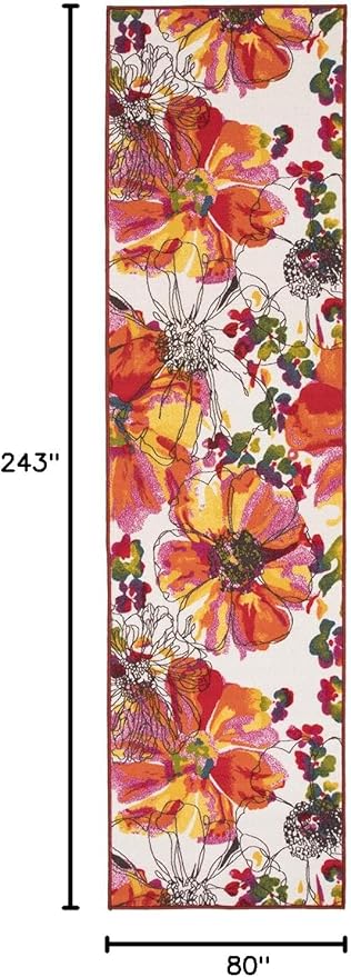 Rugshop Multi Bright Flowers Non Slip Non-Shedding Runner Rug for Hallway, Kitchen and Laundry Room, 2'7" x 8'