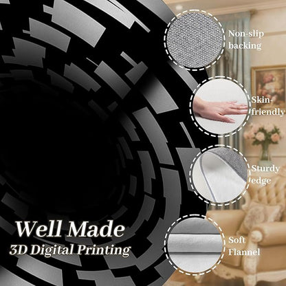 3D Illusion Swirl Area Rugs, 3x5ft, Modern Abstract Grid Black Hole Living Room Carpet, Geometric Black White Check Washable Carpets, Ultra Soft Cozy Shed Resistant Mat for Indoor