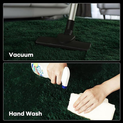Zentavio Emerald Green Rugs for Bedroom 4x6 Dark Green Area Rugs for Living Room Fluffy Fake Grass Carpet for Kids Room Playroom Furry Shag Aesthetic Soft High Pile Washable Home Decor