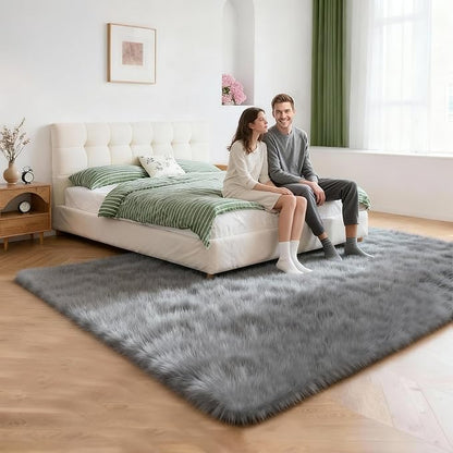 6x9 Solid Fluffy Grey Area Rug – Washable, Durable, Large Living Room Rug, Non-Slip High Pile Shag Rugs for Bedroom, Bedside, Dorms, Nursery Rooms, Kids Room, Soft Indoor Floor Carpet Decor