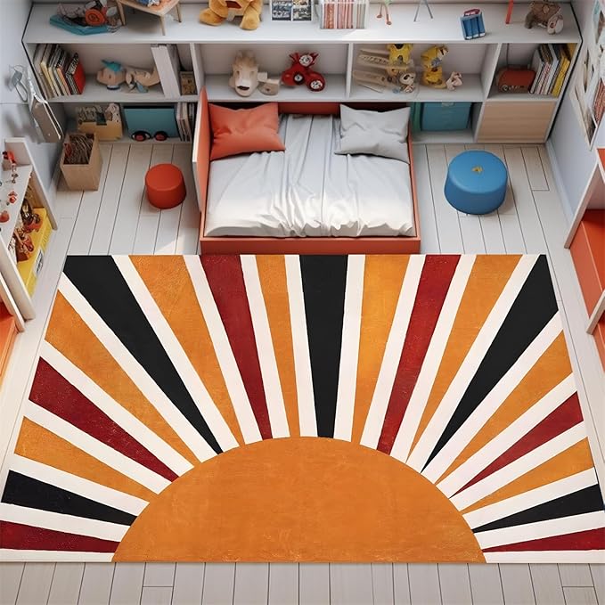 5x6ft Boho Area Rug,3D Printing Rainbow Sun Area Rug,Modern Simple Home Decoration Rug for Kids Girls Boys Bedroom, Living Room, Classroom, Office Non-Slip Washable
