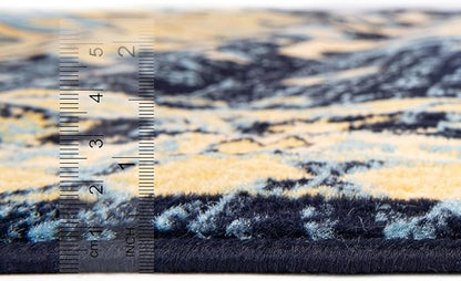 Unique Loom Taftan Collection Border Geometric Tribal Inspired Design Area Rug (3' 0 x 16' 5 Runner, Navy Blue/ Gold)