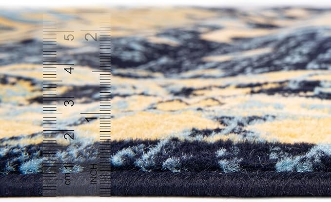 Unique Loom Taftan Collection Border Geometric Tribal Inspired Design Area Rug (9' 10 x 13' 0 Rectangular, Navy Blue/ Gold)