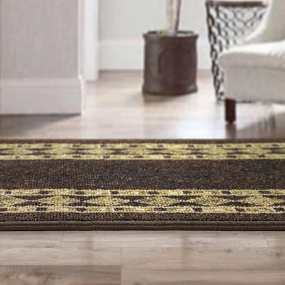 Antep Rugs Alfombras Modern Bordered 2pc Non-Skid (Non-Slip) Low Profile Pile Rubber Backing Indoor Kitchen Runner Rugs (Brown Beige, 2pc Set)