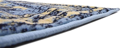 Unique Loom Taftan Collection Border Geometric Tribal Inspired Design Area Rug (2' 2 x 8' 2 Runner, Light Blue/ Gold)