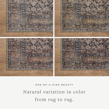 Loloi Amber Lewis Billie Collection, Ink & Salmon 5'-0" x 7'-6" Area Rug – Antique & Distressed Accent Rugs for Living Room, Bedroom, Entryway & Hallway, No Shed High Traffic Area Home Decor Rug