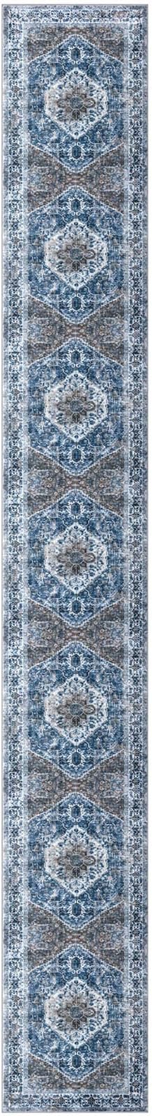 KOZYFLY Runners for Hallways 2.6x18 Ft Extra Long Washable Kitchen Runner Rug Boho Runner Rug for Entryway Indoor Blue Printed Oriental Faux Wool Stair Floor Carpet Runner for Stair Kitchen Hall