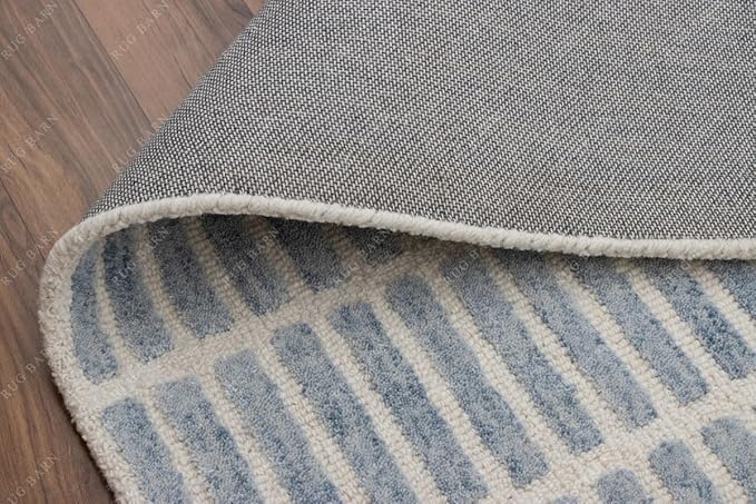 Capitola Hand-Tufted Wool Rug 2.5x11 Ft (Runner) Blue Coastal, Rustic Area Carpet for Bedroom Living Room, Textured Natural PB Style, Soft Wool Accent Mat