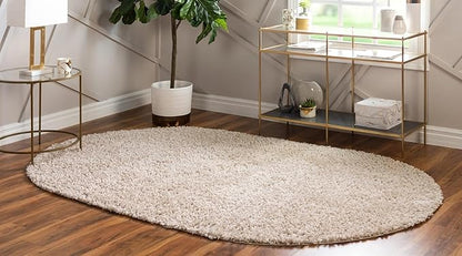 Unique Loom Davos Shag Collection Area Rug - Solid (5' 3" x 8' Oval, Linen)