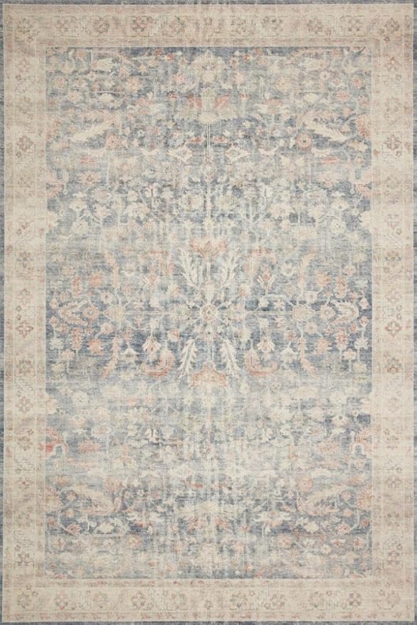 Loloi Hathaway Collection HTH-02 Denim/Multi 2'-6" x 7'-6", .25" Thick Runner Rug, Soft, Durable, Printed, Modern, Low Pile, Non-Shedding, Easy Clean, Living Room Rug