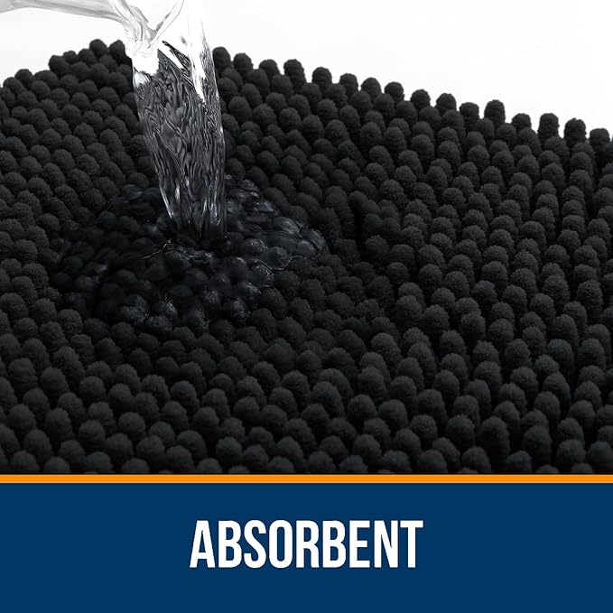 OLANLY Bathroom Rugs 47x24, Extra Soft Absorbent Chenille Bath Rugs, Rubber Backing Quick Dry, Machine Washable Bath Mats for Bathroom Floor, Tub and Shower, Home Decor Accessories, Black